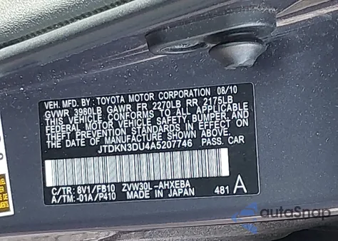 2010 Toyota Prius Ii z USA, uszkodzony, nr VIN JTDKN3DU4A5207746